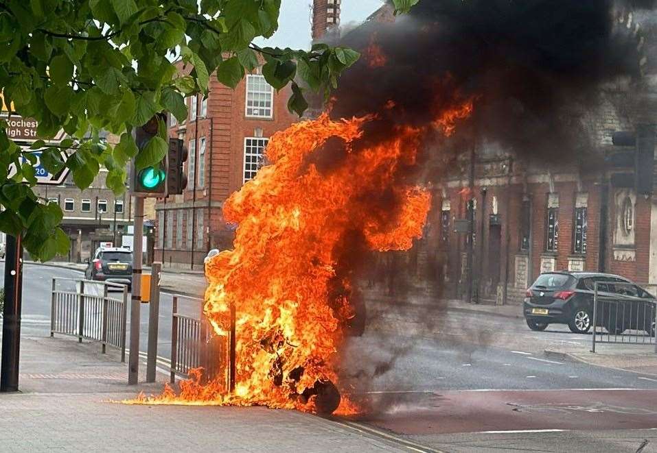 The bike fire in Corporation Street, Rochester, near the Casino Rooms Nightclub