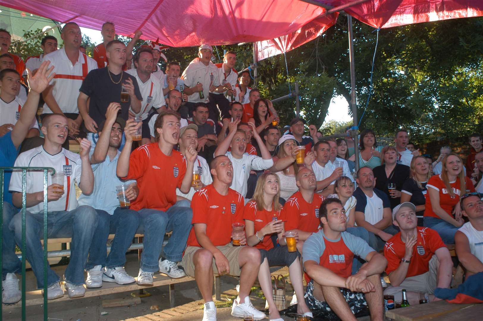 Staff at the Cross Keys pub in Canterbury built their own terraces for regulars to watch England in the Euro 2004 campaign