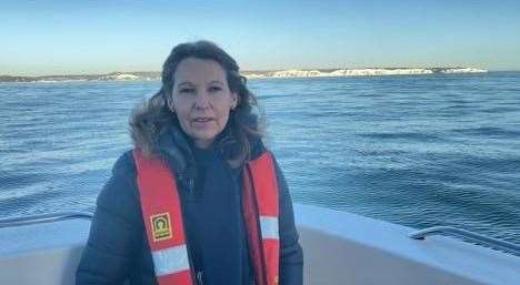 MP Natalie Elphicke on the Channel with the White Cliffs of Dover in the background. Picture: Office of Natalie Elphicke MP