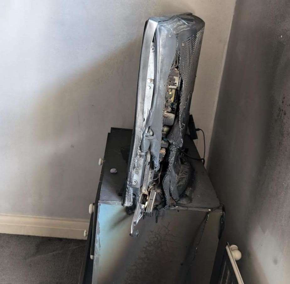 A TV set was melted in the blaze. Photo: Kent Fire and Rescue Service