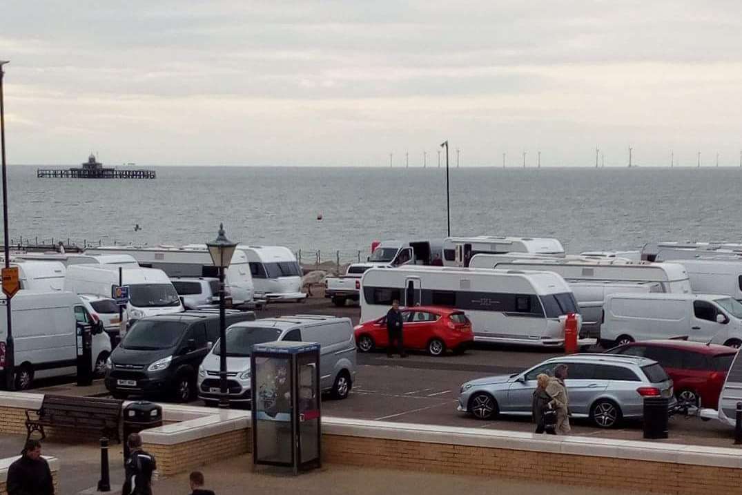 The travellers' caravans in the Neptune car park in Herne Bay