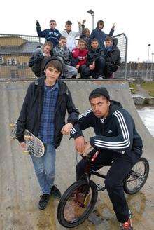 Kyle Chan, front right, with fellow skate park users, who campaigned to get the floodlights switched back on at Beachfields