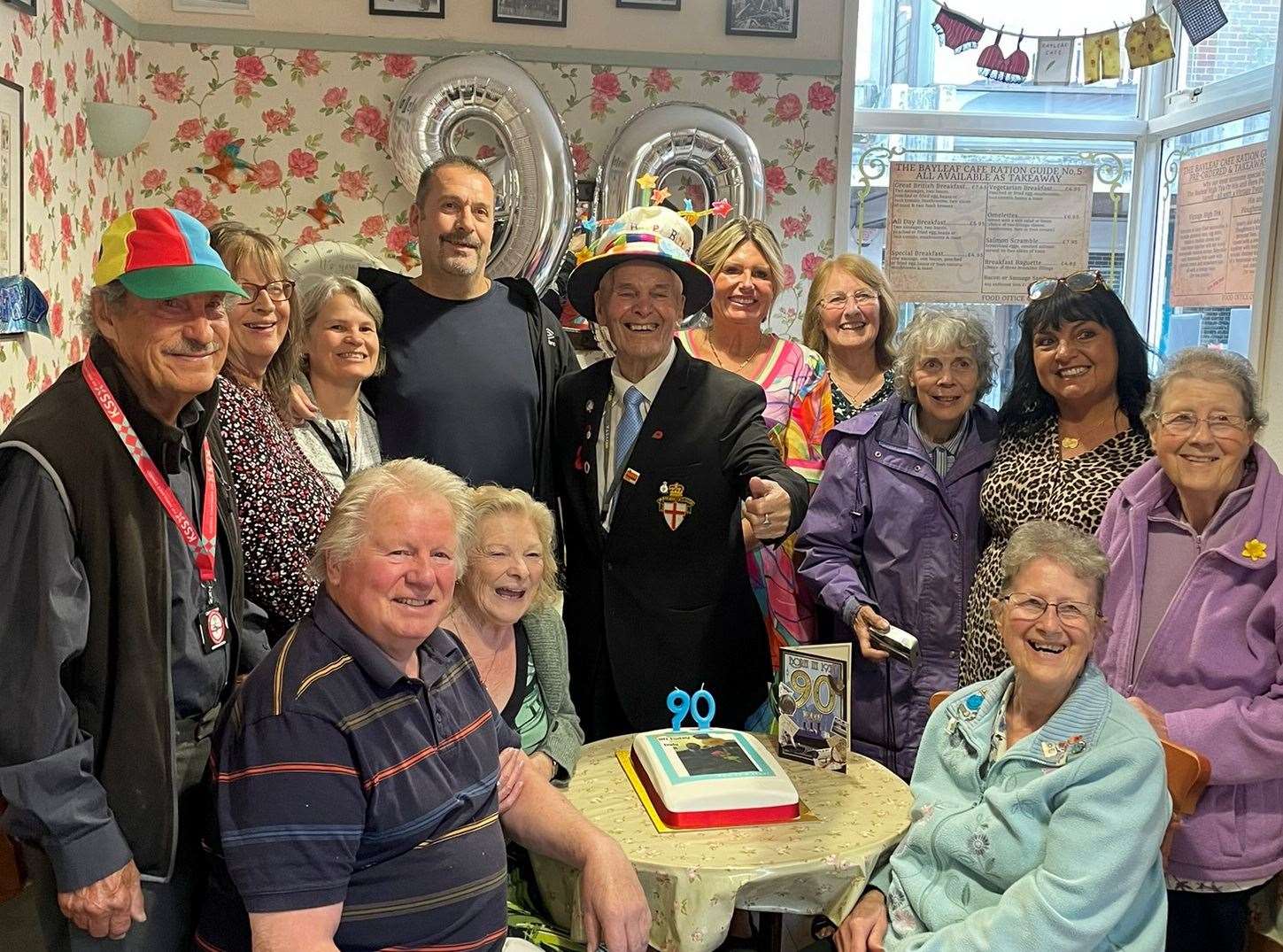 Dale Howting celebrates his 90th birtdhay at the Bay Leaf Cafe in Roman Sqaure, Sittingbourne. Picture: Joe Crossley