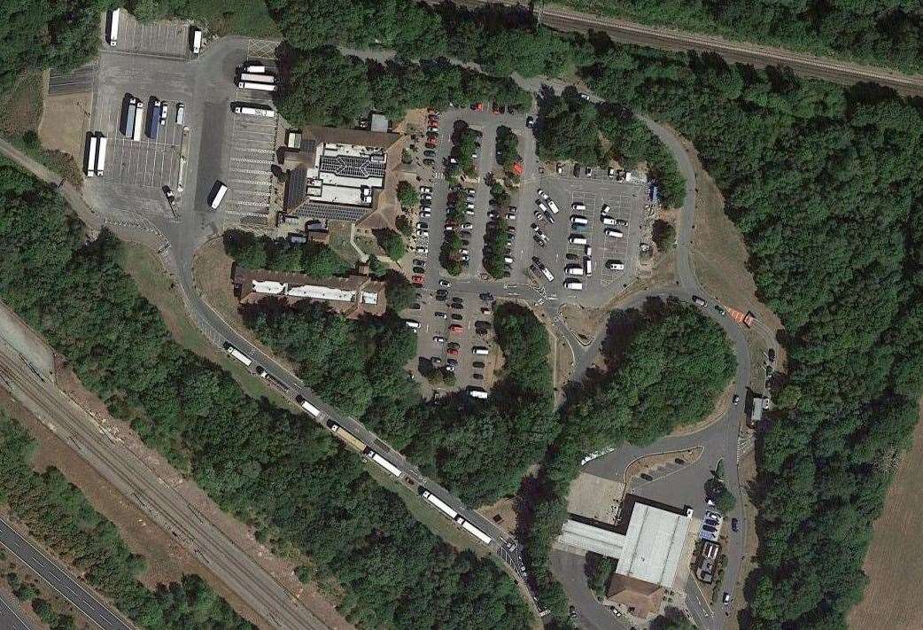 The lorry car park at the M20 services near Maidstone could nearly double in size if plans are approved. Picture: Google