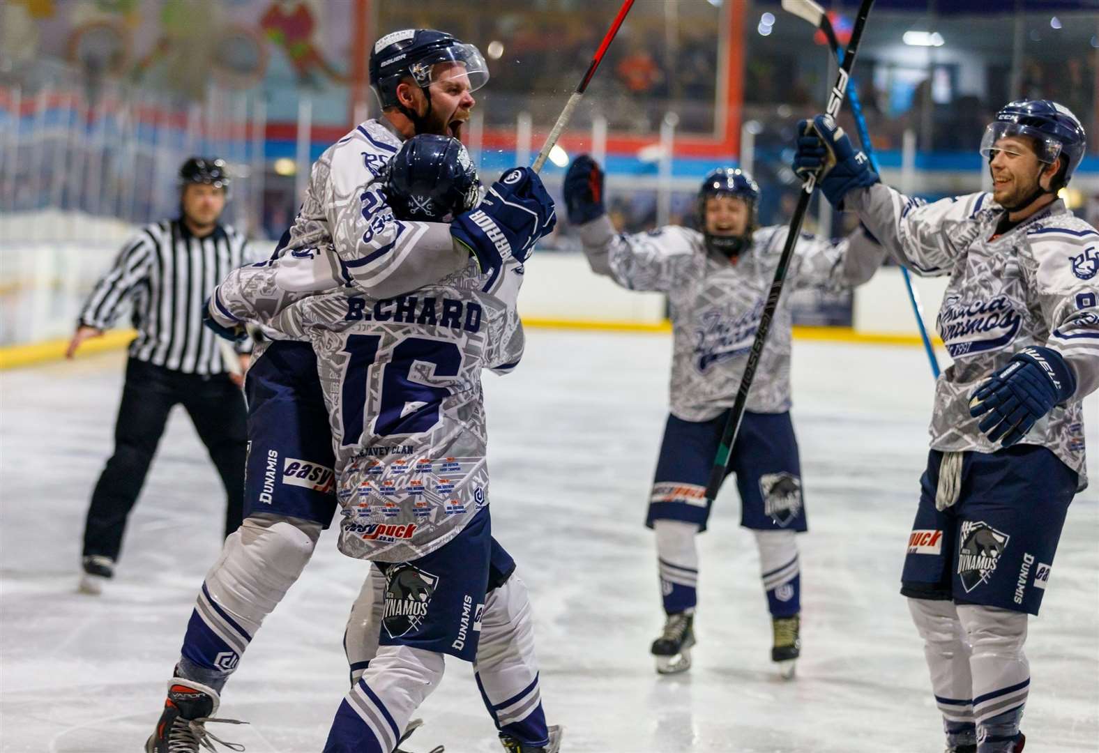 Invicta Dynamos celebrate Brandon Chard's goal against Solent Devils Picture: David Trevallion