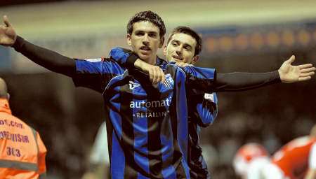 Cody McDonald celebrates getting on the scoresheet against Rotherham