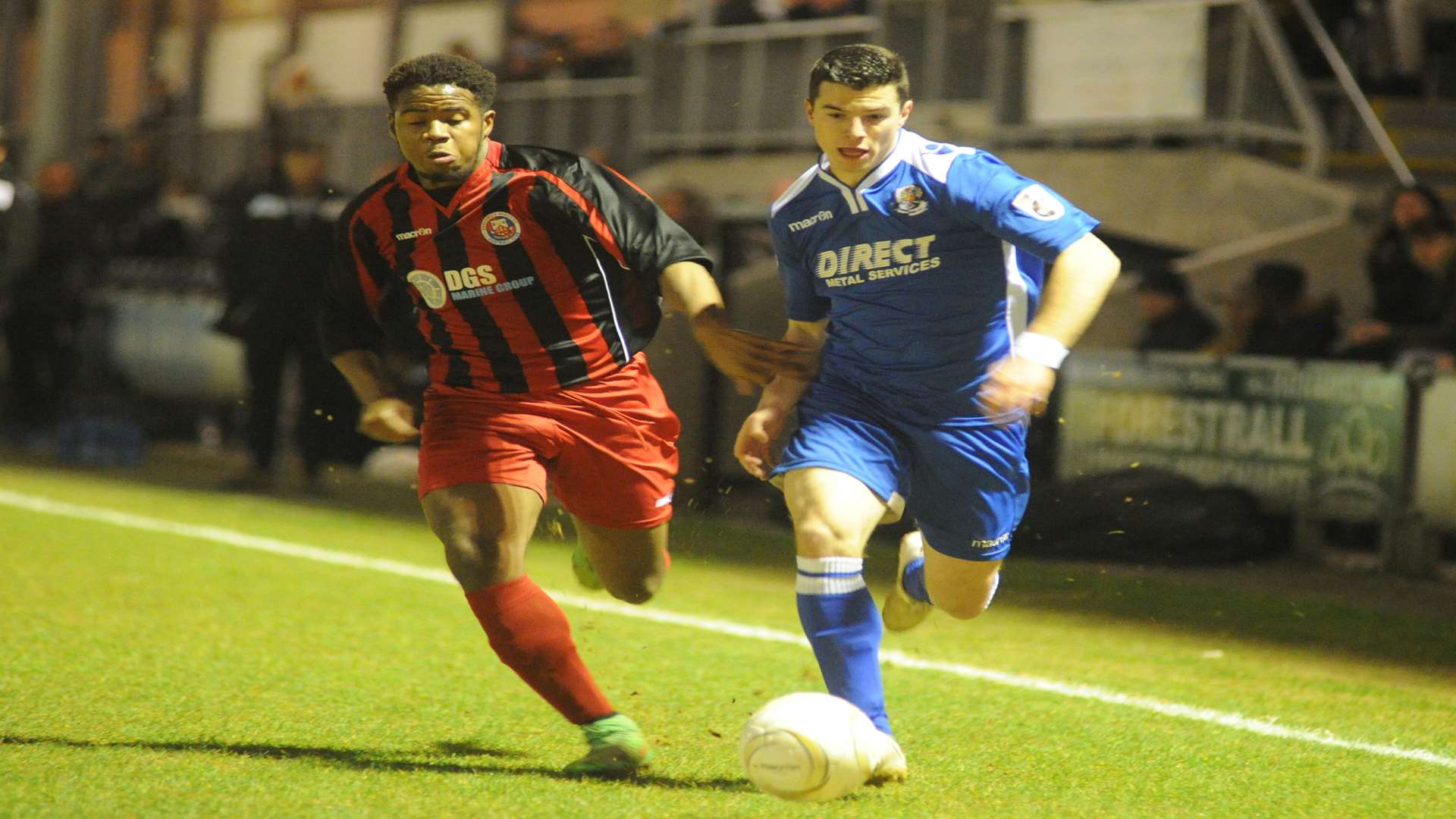 Jack Simmons gets down the wing for Dartford against Greenwich Picture: Steve Crispe