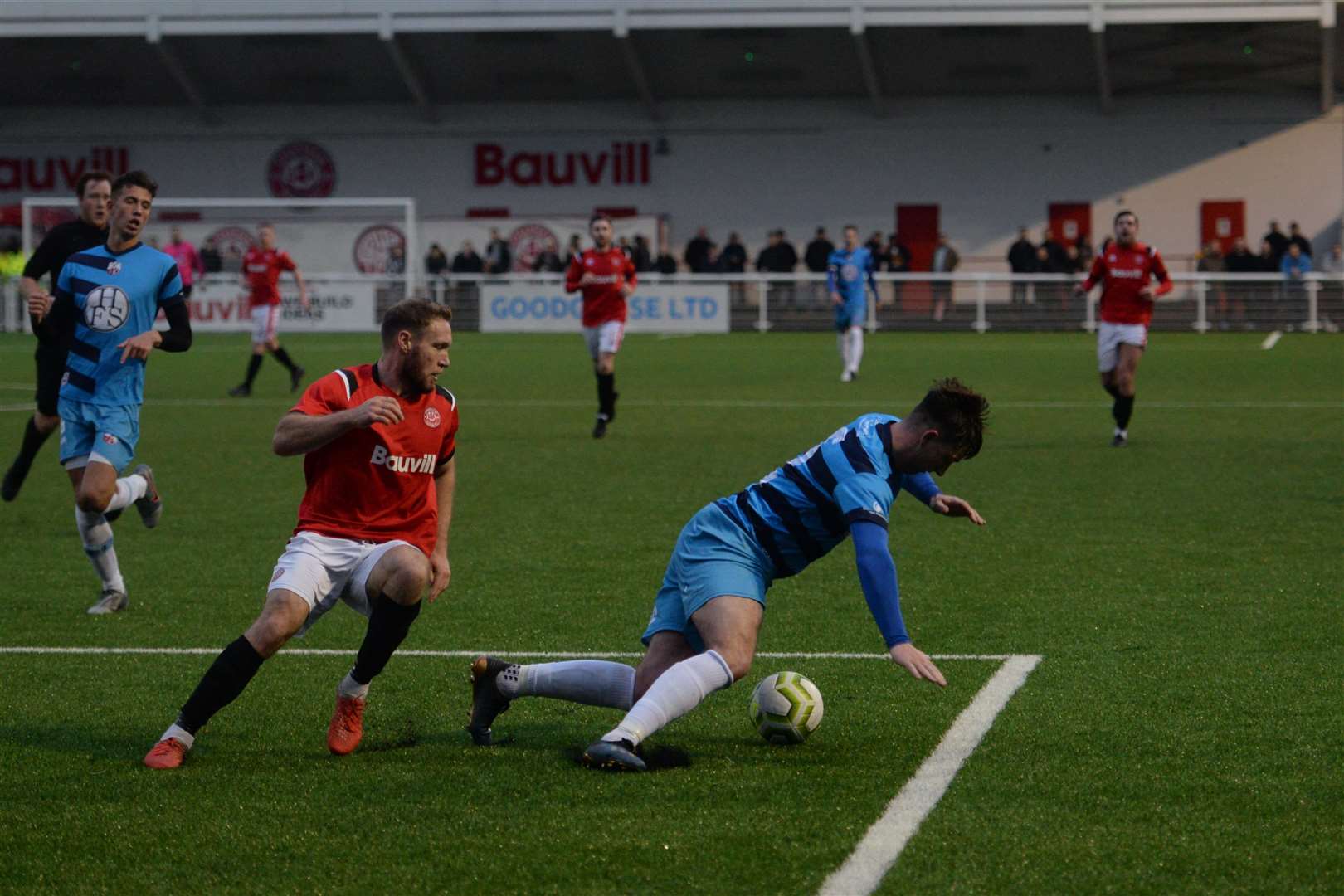 The main stand, pictured in the background as Chatham take on Sheppey in December, will be revamped with a new terrace area for fans