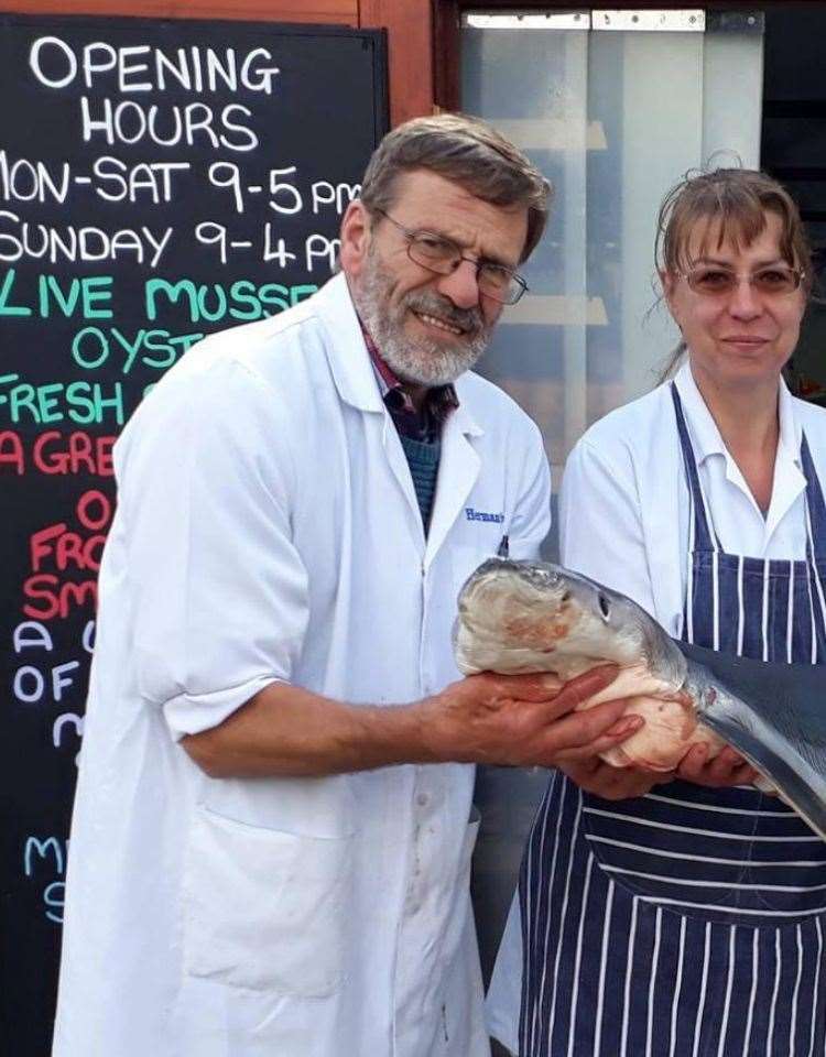 Fishmonger Herman Broekhuizen, pictured above with daughter Sandra, has died aged 73