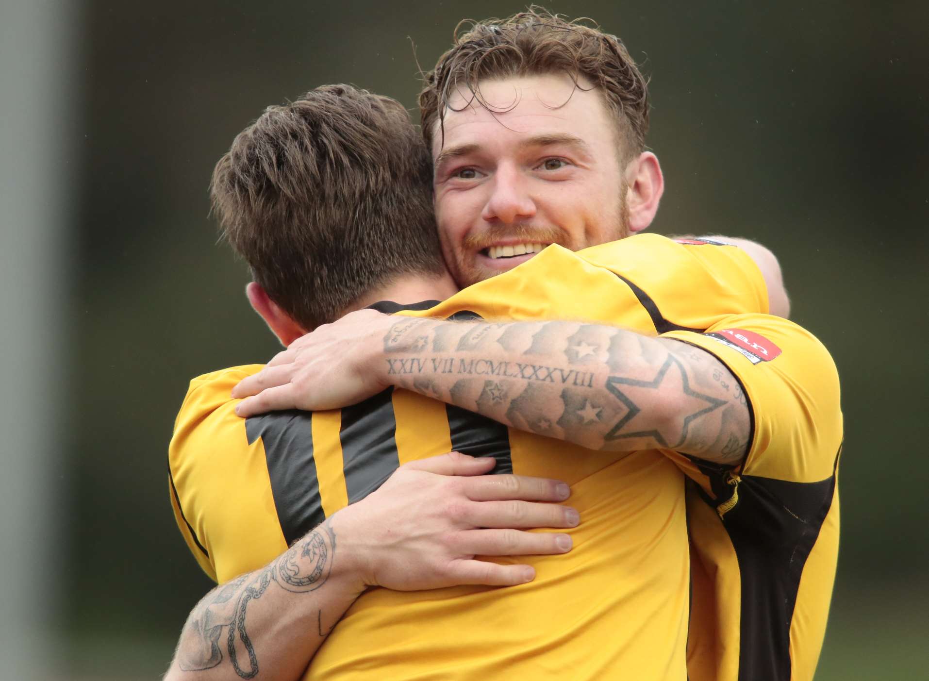 Billy Bricknell and Frannie Collin celebrate the second goal against Margate. Picture: Martin Apps