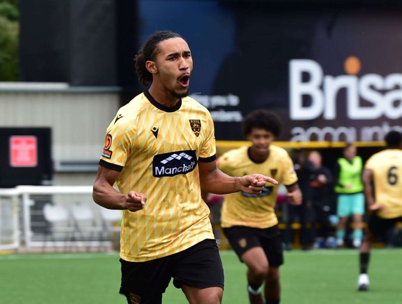 Maidstone striker Aaron Blair celebrates his opener. Picture: Steve Terrell