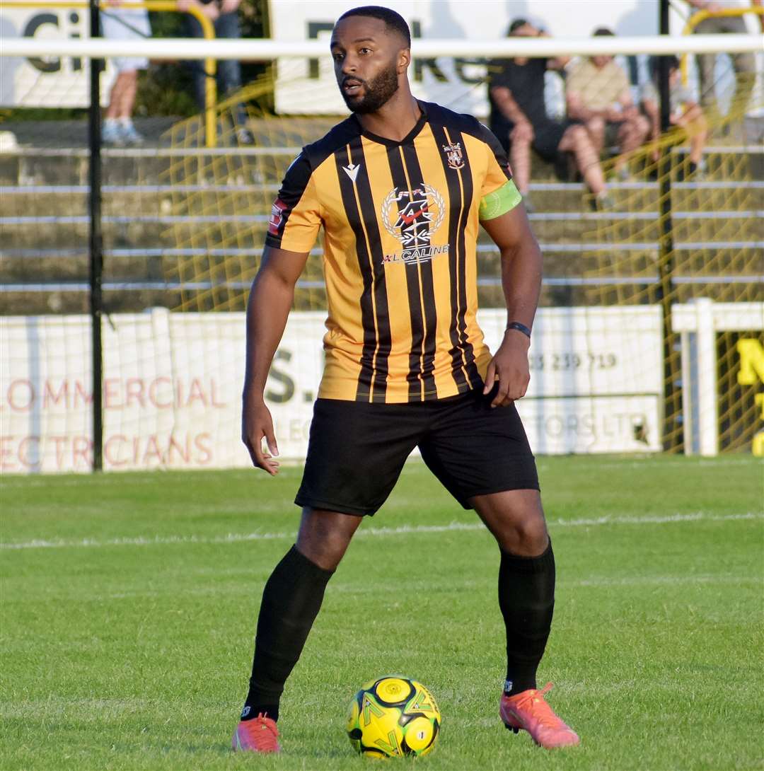 Folkestone skipper Ian Gayle - the defender struck twice in their abandoned Isthmian Premier match at Wingate & Finchley, which had stood at 3-3 at the weekend. Picture: Randolph File