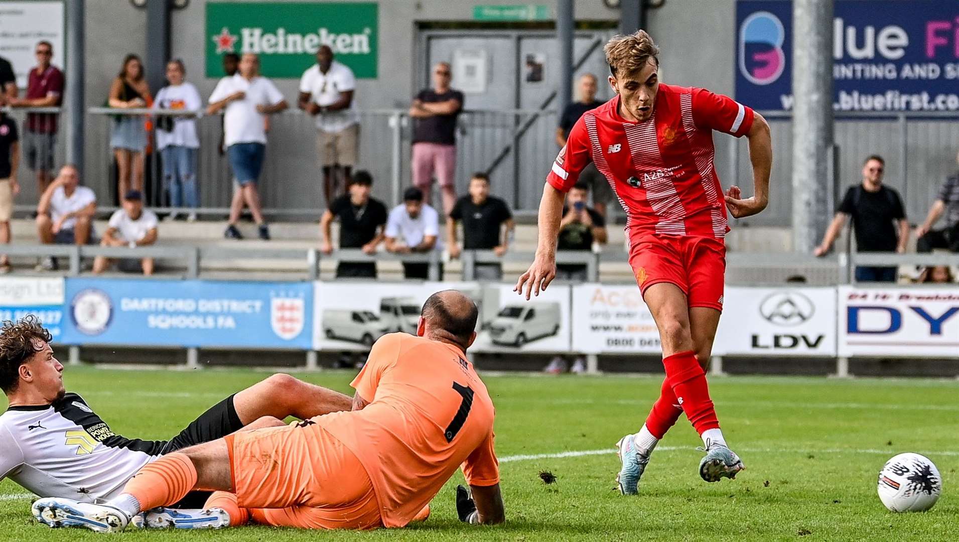 Welling’s Antony Papadopoulos ended Dartford’s hopes of an FA Cup run. Picture: Dave Budden