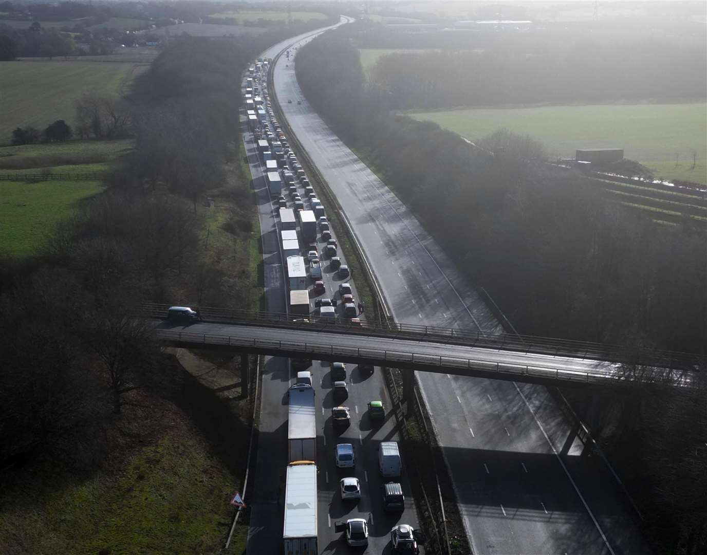 The coastbound carriageway between Junctions 10a and 11 was closed. Picture: Barry Goodwin