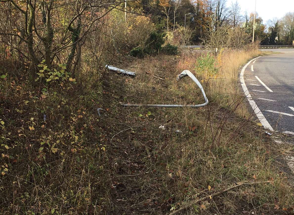 Damage off the A229 Blue Bell Hill after the crash.