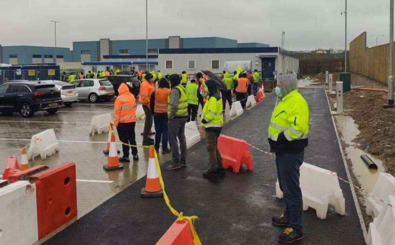 Lorry drivers queueing at Waterbrook Park last month. Picture: Filip Bednarkiewicz