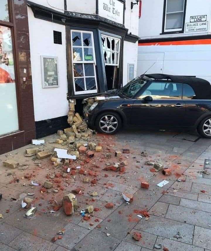 A car crashed into the front of the Wat Tyler pub in High Street, Dartford. Picture: Tony Porter