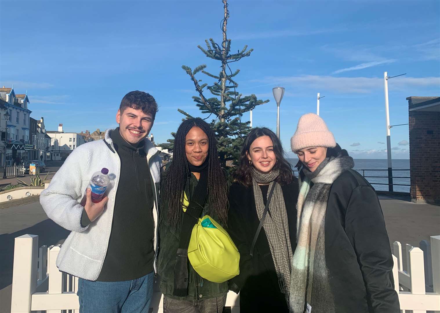 Jose Arufe-Barker, Georgia Fry, Estelle Bolon and Grace Gabrielli by the tree in Deal