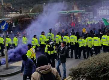 Police at the rally in January. Pic: @Kent_999s