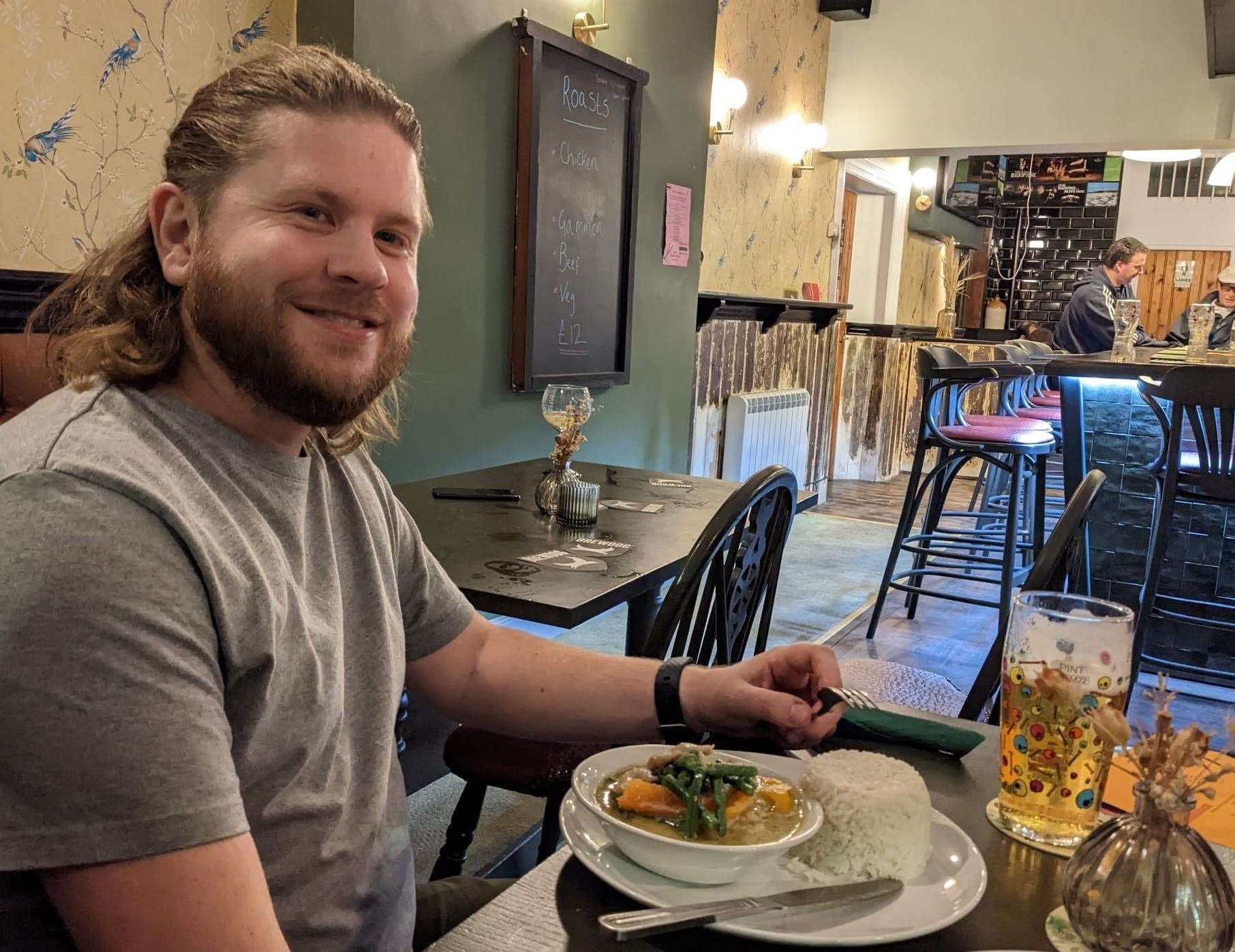 Reporter Rhys Griffiths tucking in to his Thai green curry at the Park Inn pub in Folkestone