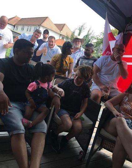 Tracey Becker and family in Herne Bay having a birthday BBQ and a screening of the match