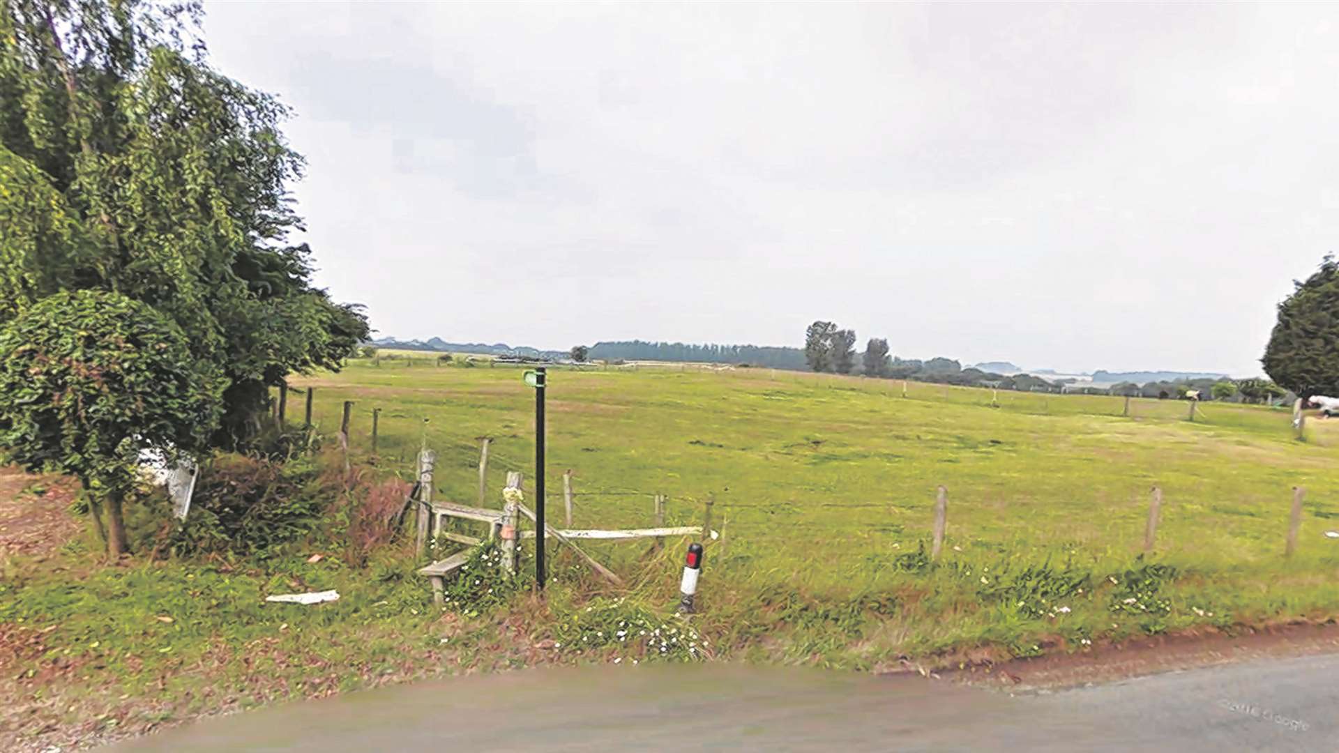 The entrance to the field where Tina Hill was attacked