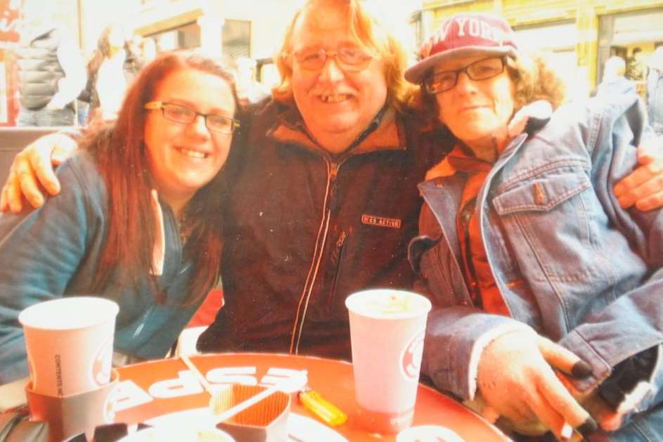 Kate Jarrett, left, with mum Karen Brockman, right, and Karen’s husband, Tony