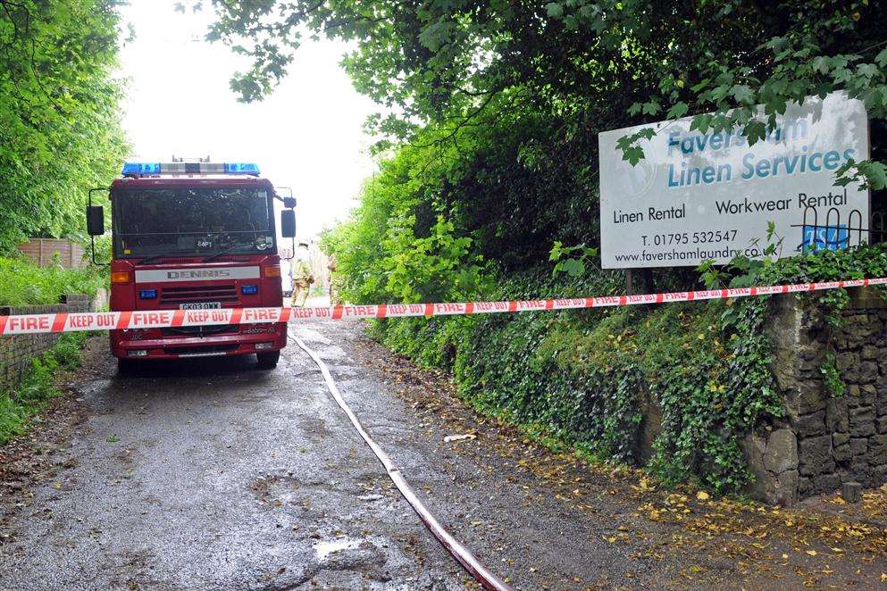 Crews at the Faversham Linen Services fire