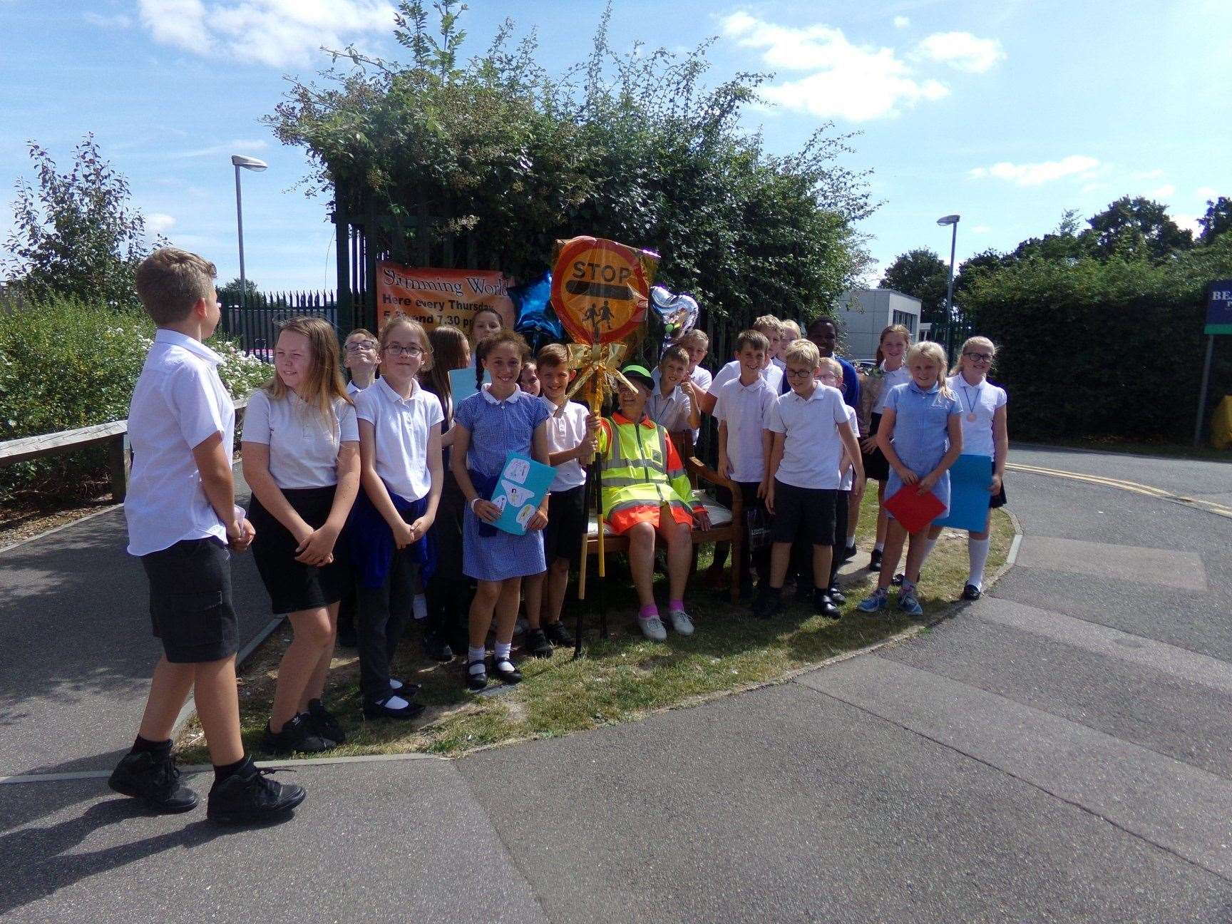 The school presented Dorothy with a personalised bench and flowers. (14827872)