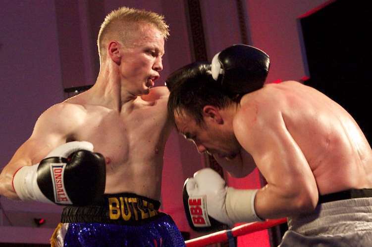 Minster's Mat Butler on his way to a debut points win over Danny Donchev Picture: LJA Photography