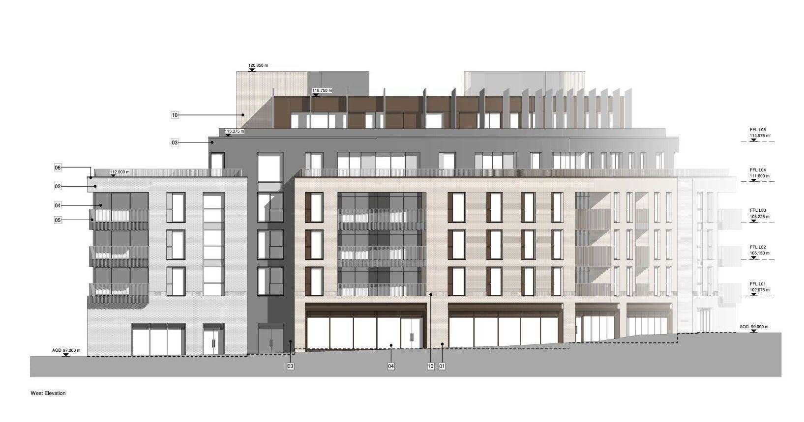 A drawing of the west elevation of the plans for 56 flats in London Road, Sevenoaks. Picture: Reddy A+U