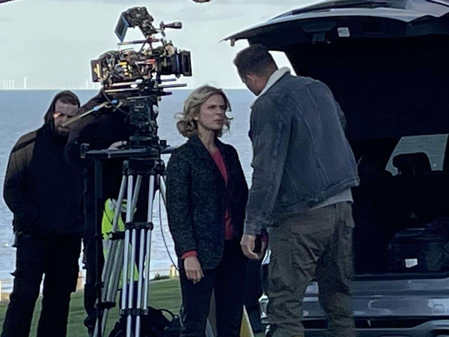 Emelia Fox, who plays pathologist Dr Nikki Alexander, and David Caves, who plays forensic scientist Jack Hodgson in the BBC drama Silent Witness, shooting scenes on The Leas on the Isle of Sheppey. Picture: John Gill