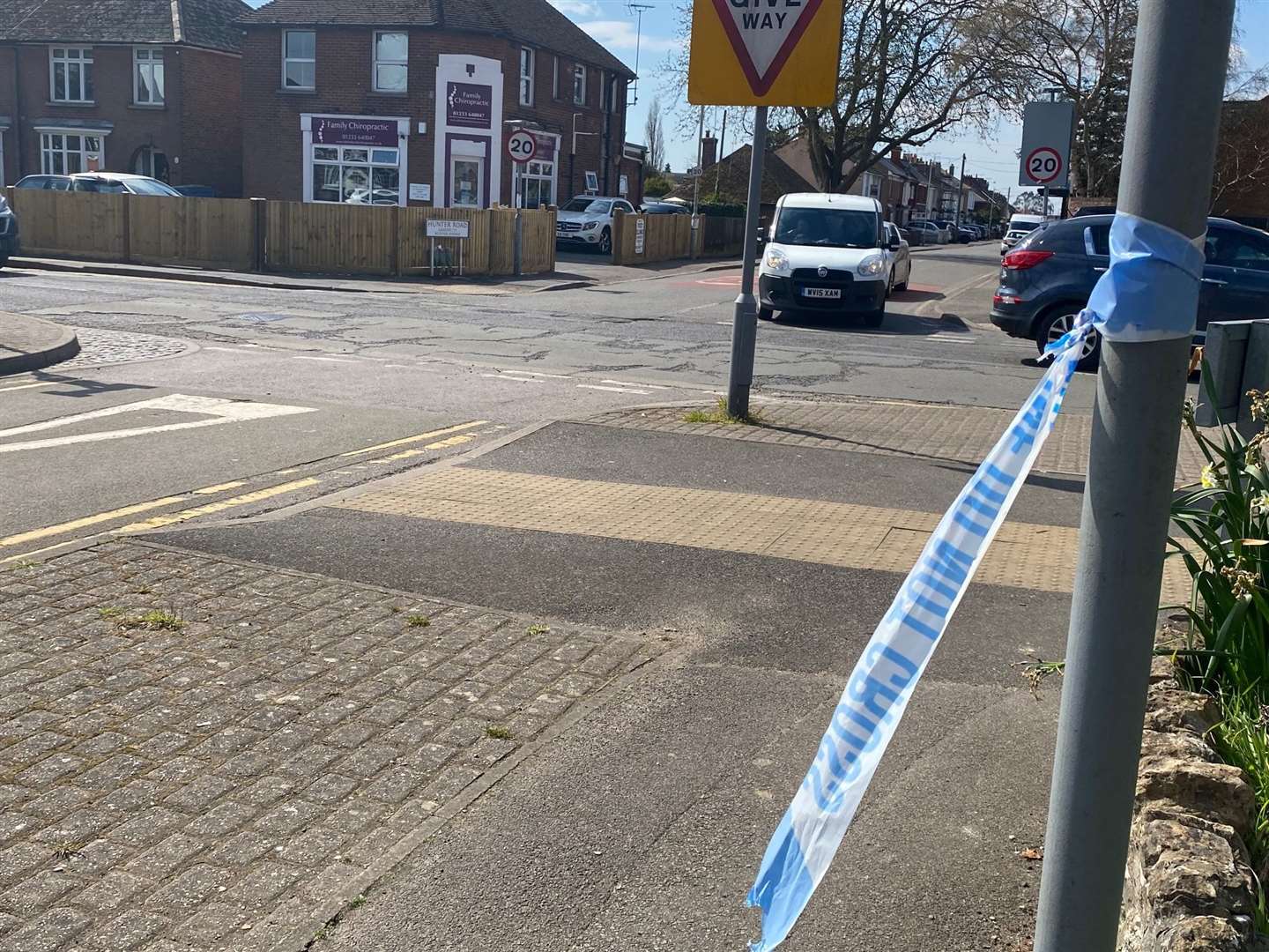 The scene of the accident at the junction of Hythe Road and Hunter Road in Willesborough