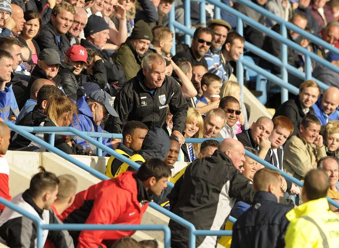 Peter Taylor is sent to the stands against Scunthorpe. Picture: Barry Goodwin