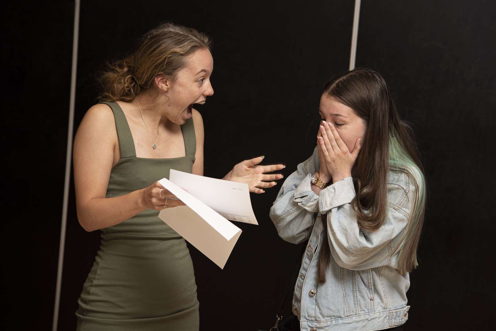 Ellen Bennett and Kacee Ramsell open their results. Picture: Northfleet School for Girls