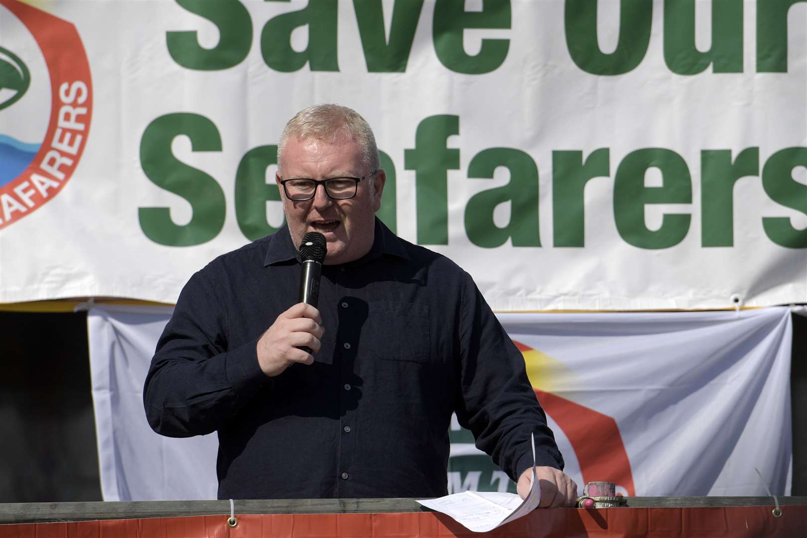 RMT national secretary Darren Procter in a demonstration in Dover last March over the P&O mass sackings.Picture: Barry Goodwin.