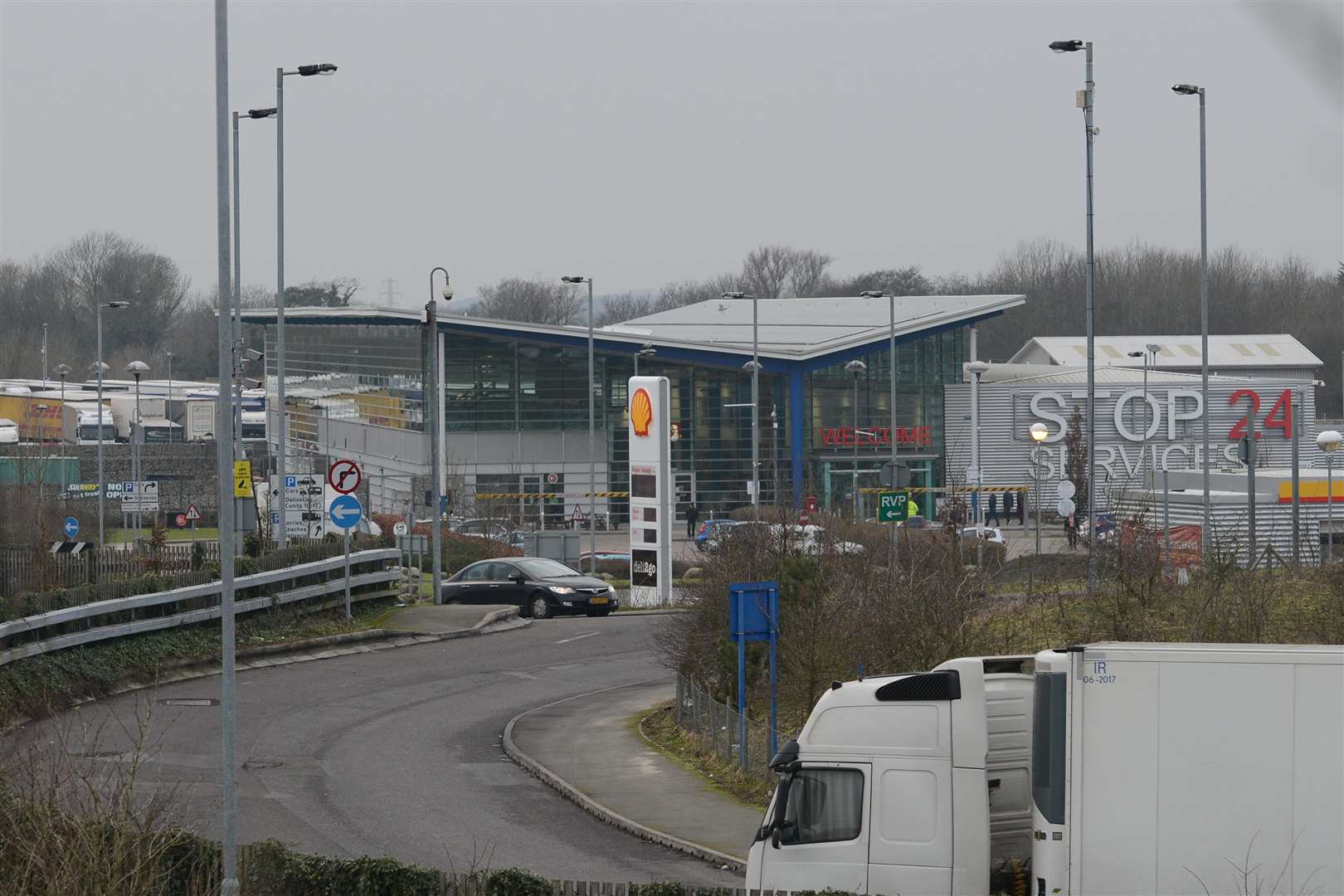 Stock picture of Stop24 Services and lorry park at Junction 11, M20. Picture: Gary Browne FM3613308