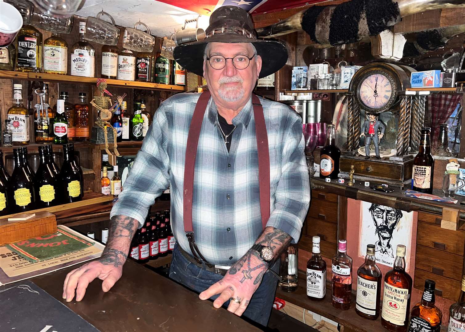 Stephen Smart inside the saloon in his back garden. Picture: Megan Carr