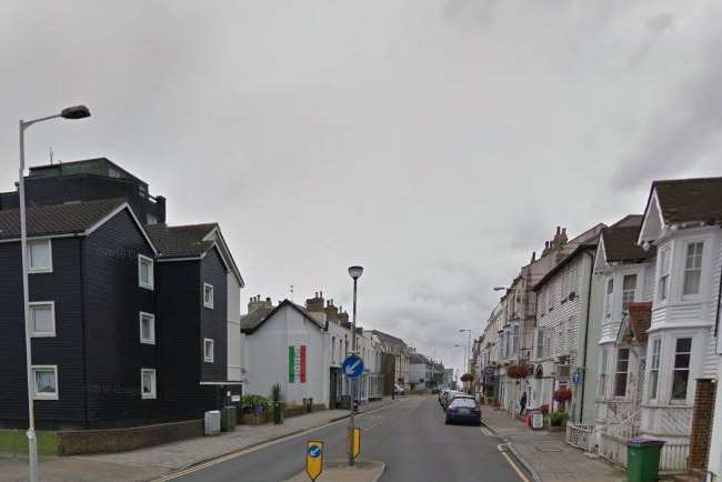 A motorcycle and van have crashed in Sandgate High Street. Pic: Google