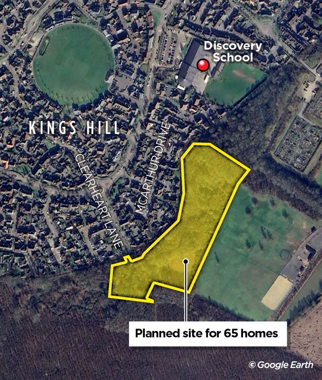 The site proposed for 65 homes in Kings Hill