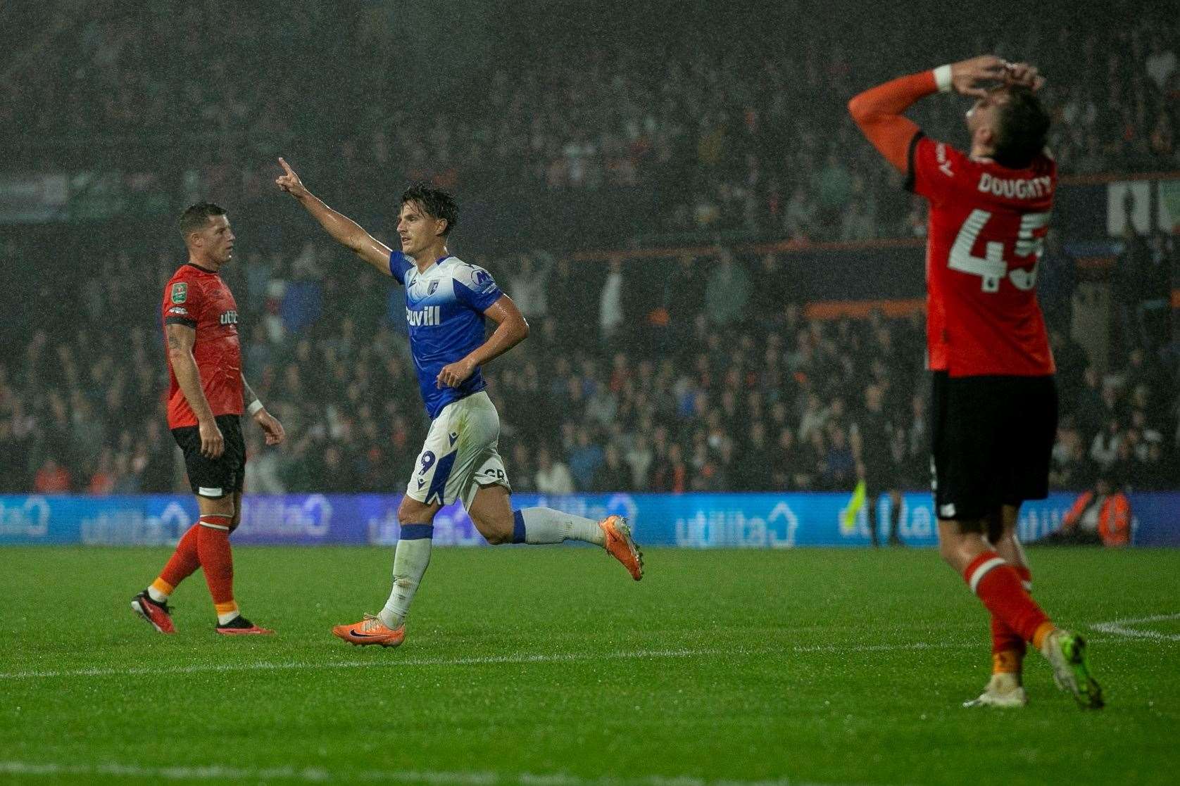 Tom Nichols scored Gillingham's second against Luton Town in the Carabao Cup earlier this season Picture: @Julian_KPI