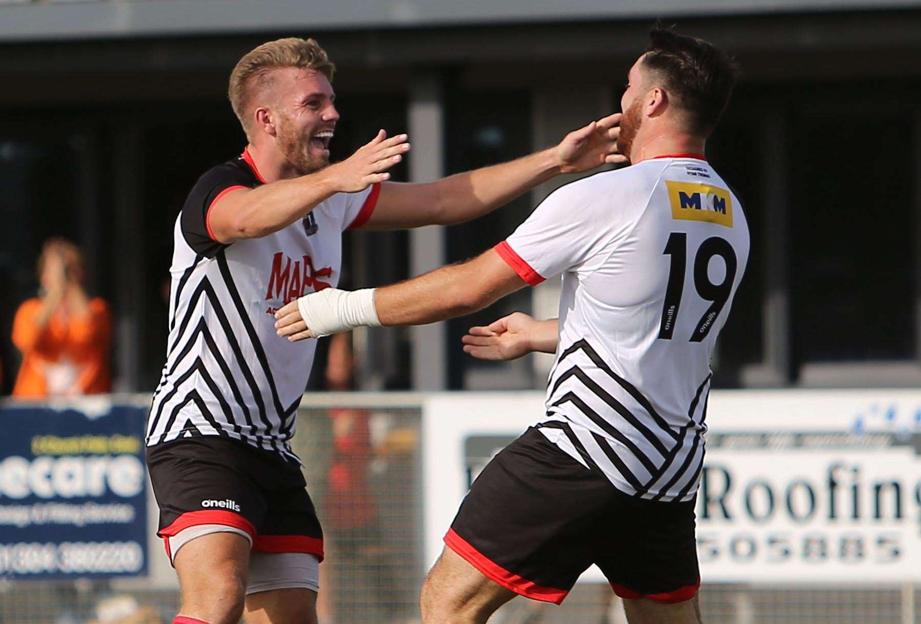 Deal's Aaron Millbank, left, bagged a brace in their 3-0 home win over Tunbridge Wells. Picture: Paul Willmott