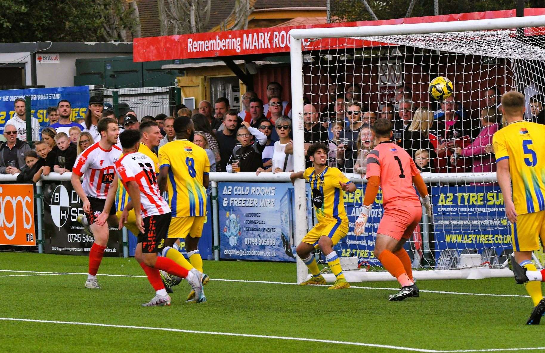 Josh Wisson heads in Sheppey's second goal against Sittingbourne Picture: Marc Richards