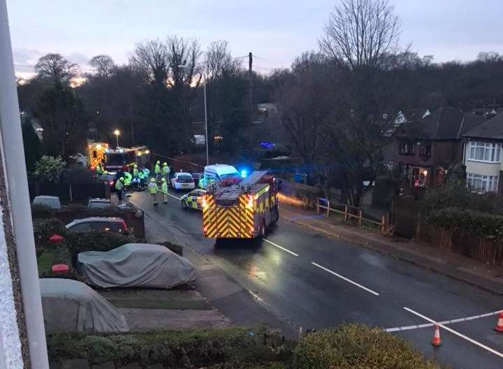 Police and fire crews at the scene of a crash in London Road, Sittingbourne