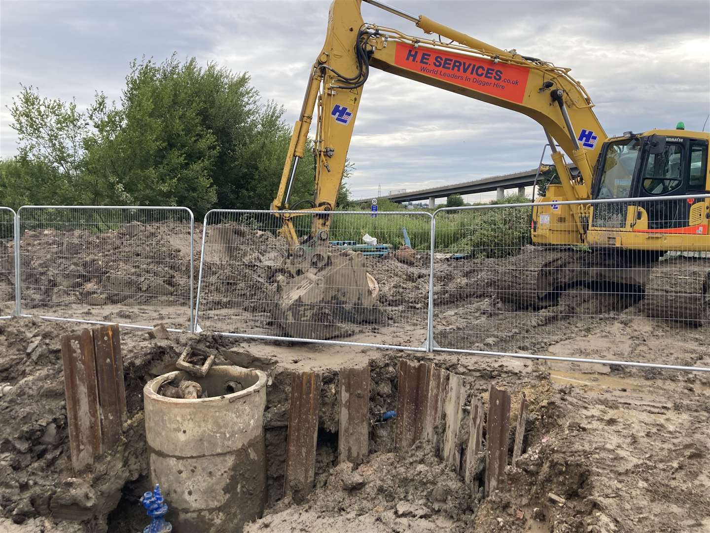 Site of the first burst pipe on the mainland near the Kingsferry Bridge