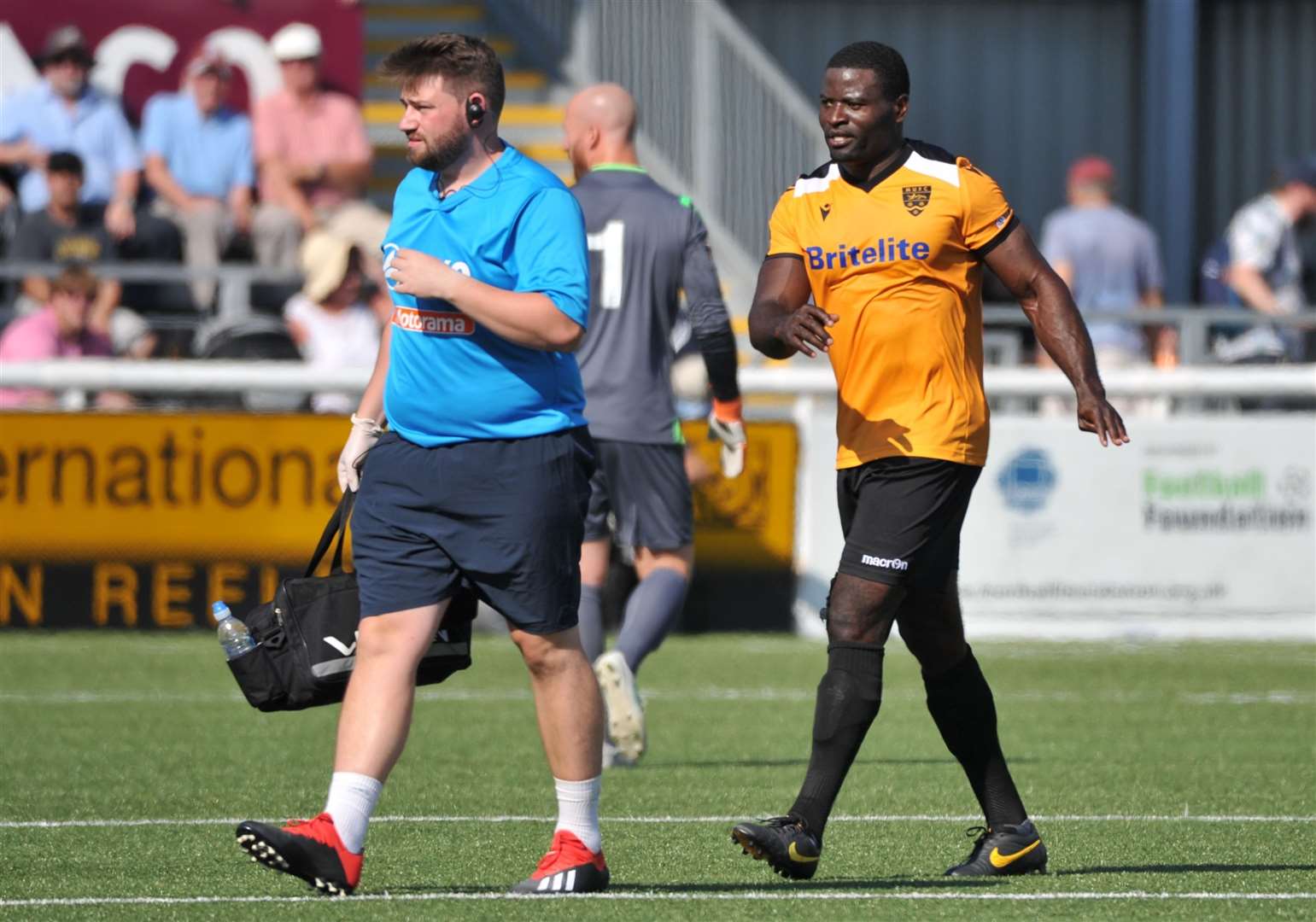 George Elokobi goes off injured against Chelmsford Picture: Steve Terrell (15843923)