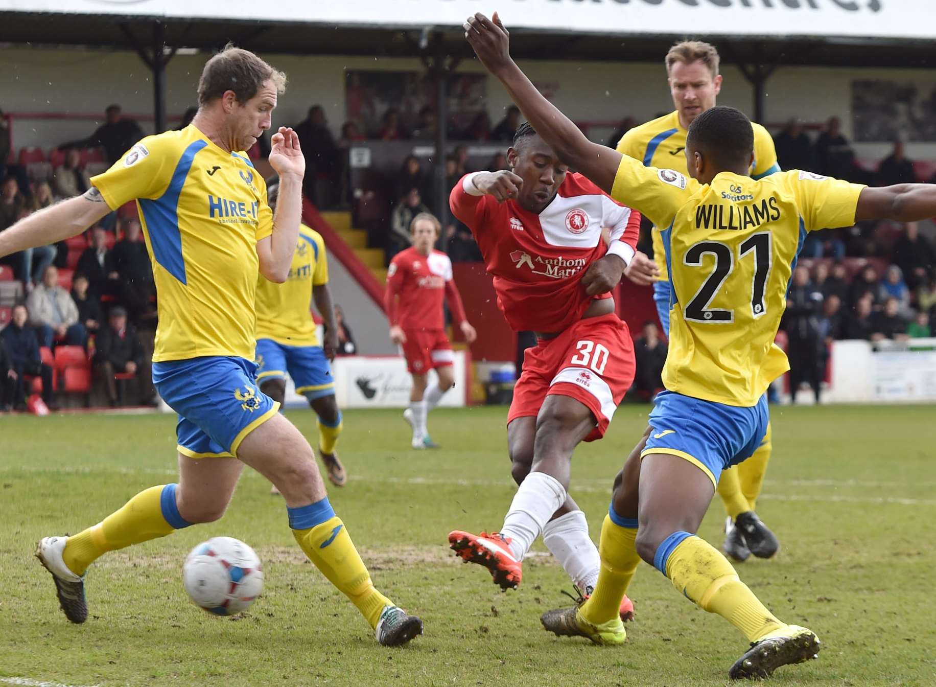 Kadell Daniel puts Welling ahead against Kidderminster on Saturday. Picture: Keith Gillard