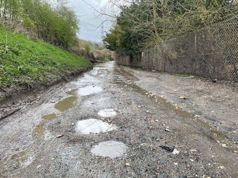 Potholes also litter Pilgrims Road, Halling