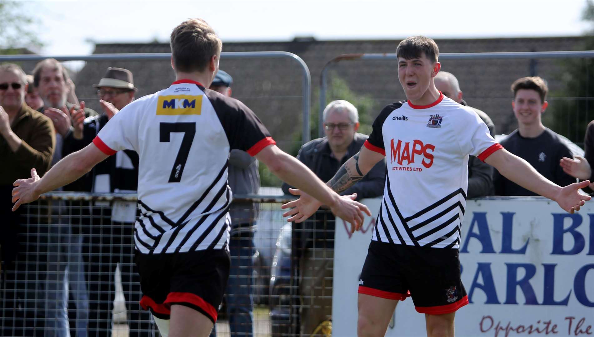 First-half scorer Jamie Kennedy celebrates with Deal team-mate Tom Chapman. Picture: Paul Willmott