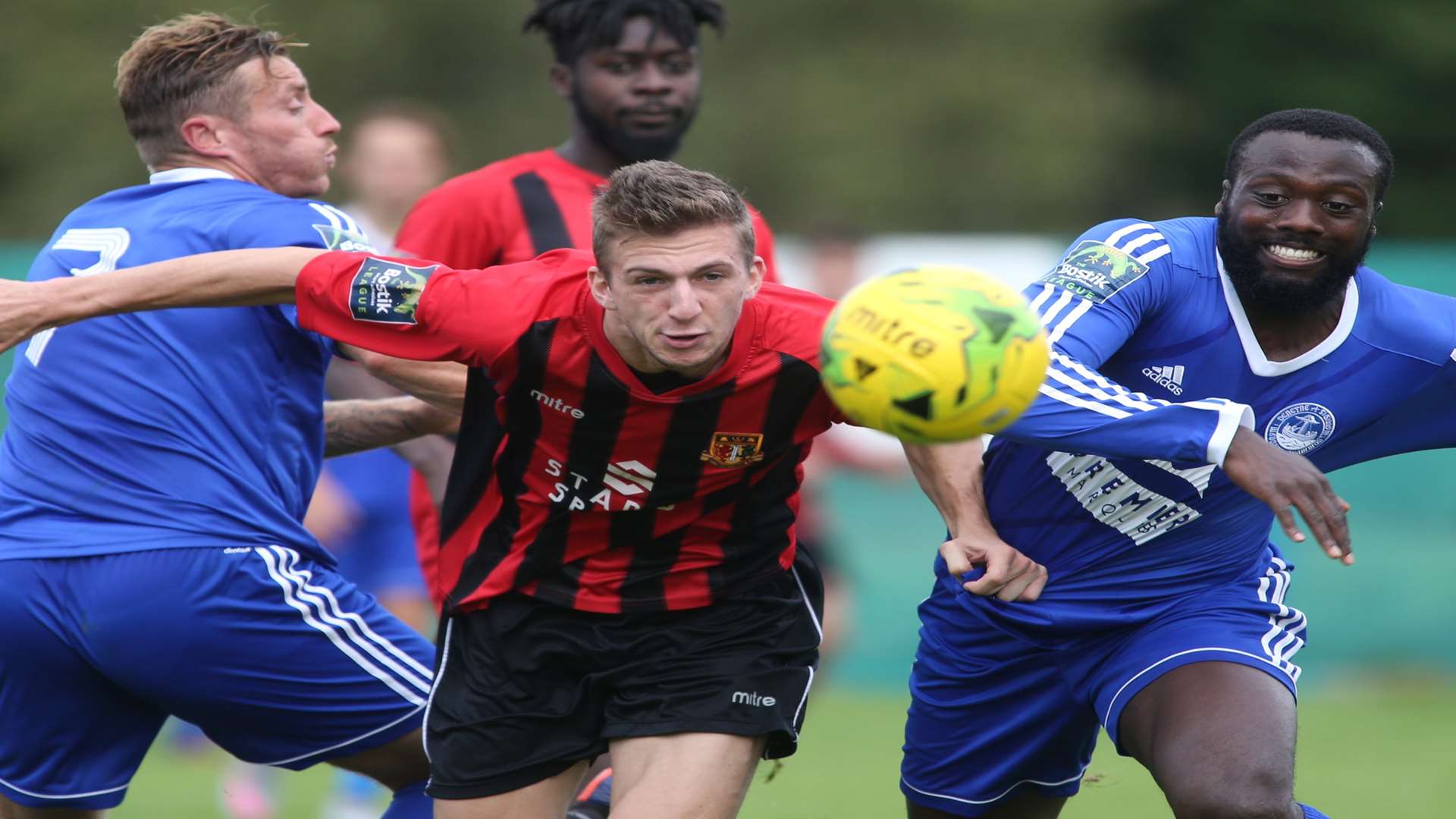 Kane Rowland in action for Sittingbourne against Hythe. Picture: John Westhrop